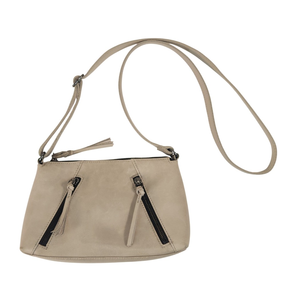 Joe's Jeans Taupe Grey Leather Crossbody Bag Small Zip Front Handbag